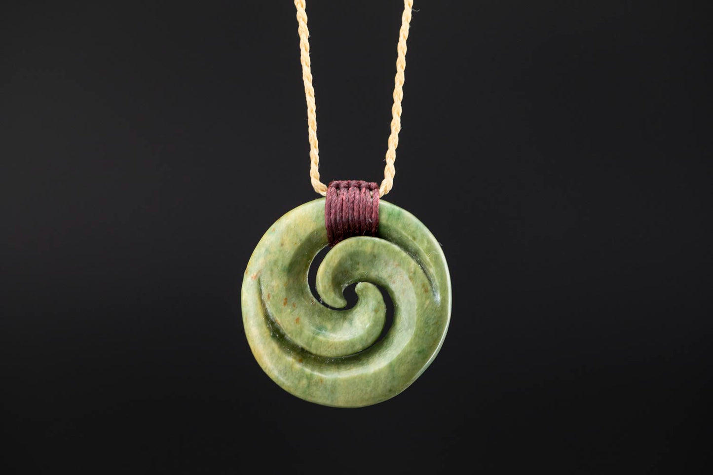 Double koru carved from flower nephrite jade Putiputi pounamu greenstone || JF1065