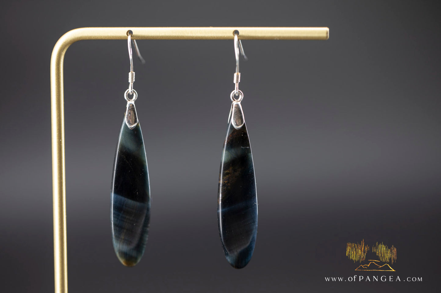 Rare bicolor Blue & Gold Tigers Eye teardrop earrings - Sterling Silver || JF1099