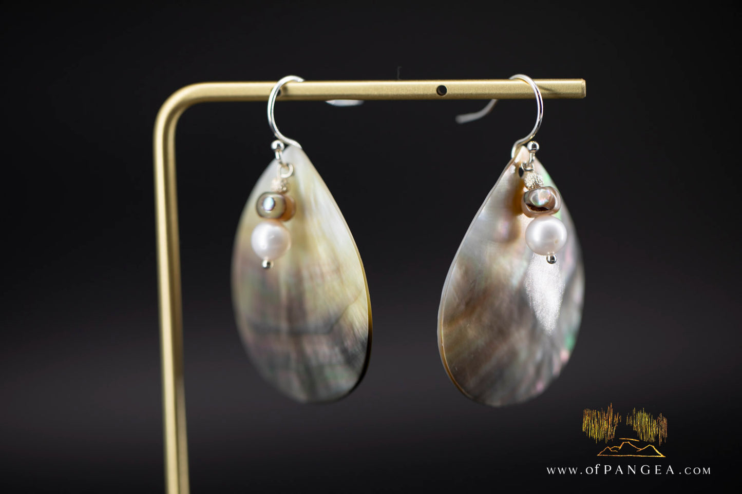 Tahitian Black-Lipped Mother of Pearl Large Teardrop Earrings and AAA Pearl Cascade - sterling silver || JF1206