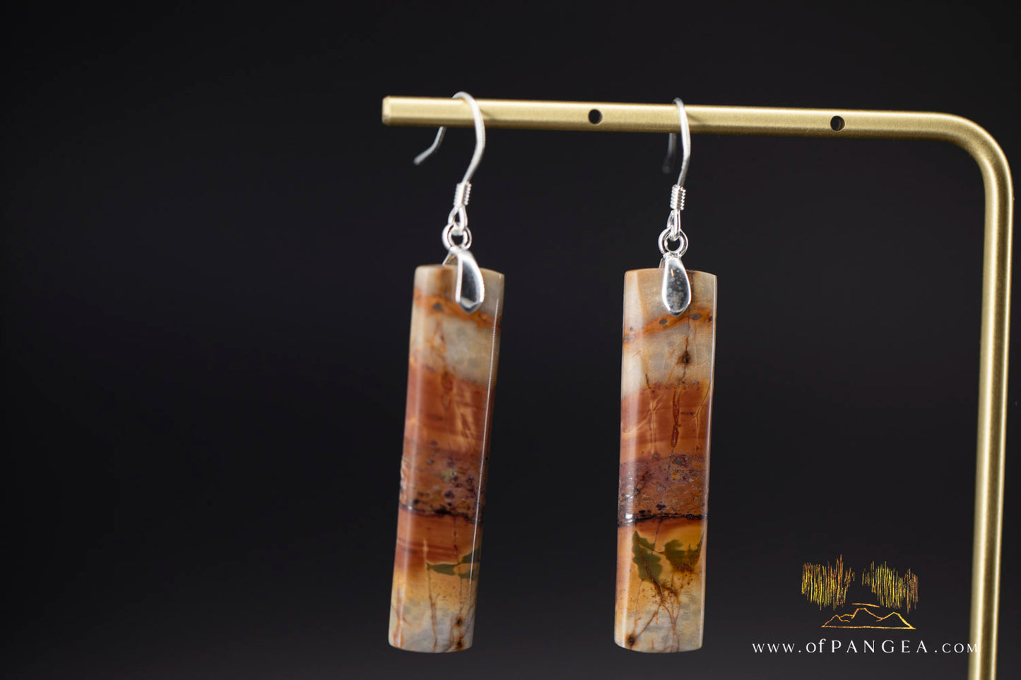 Picasso Jasper slim rectangle earrings (Red Creek) - Sterling Silver || JF1212
