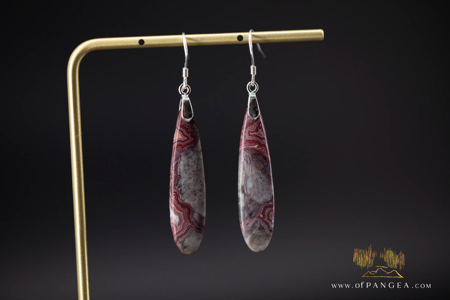 Lacey Agate thin drop earrings - sterling silver || JF1217
