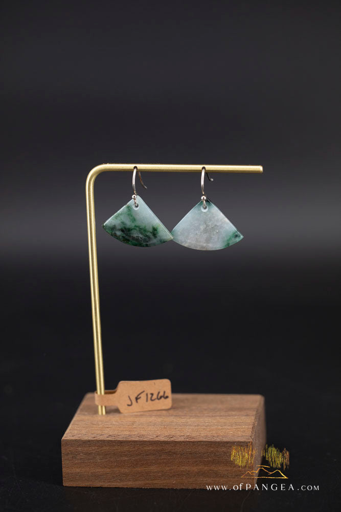 Burmese Jadeite Fan Earrings - Sterling Silver || JF1226