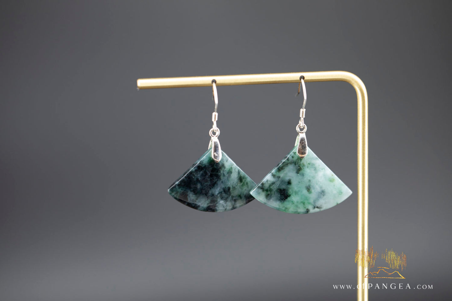 Burmese Jadeite Fan Earrings - Sterling Silver || JF1237