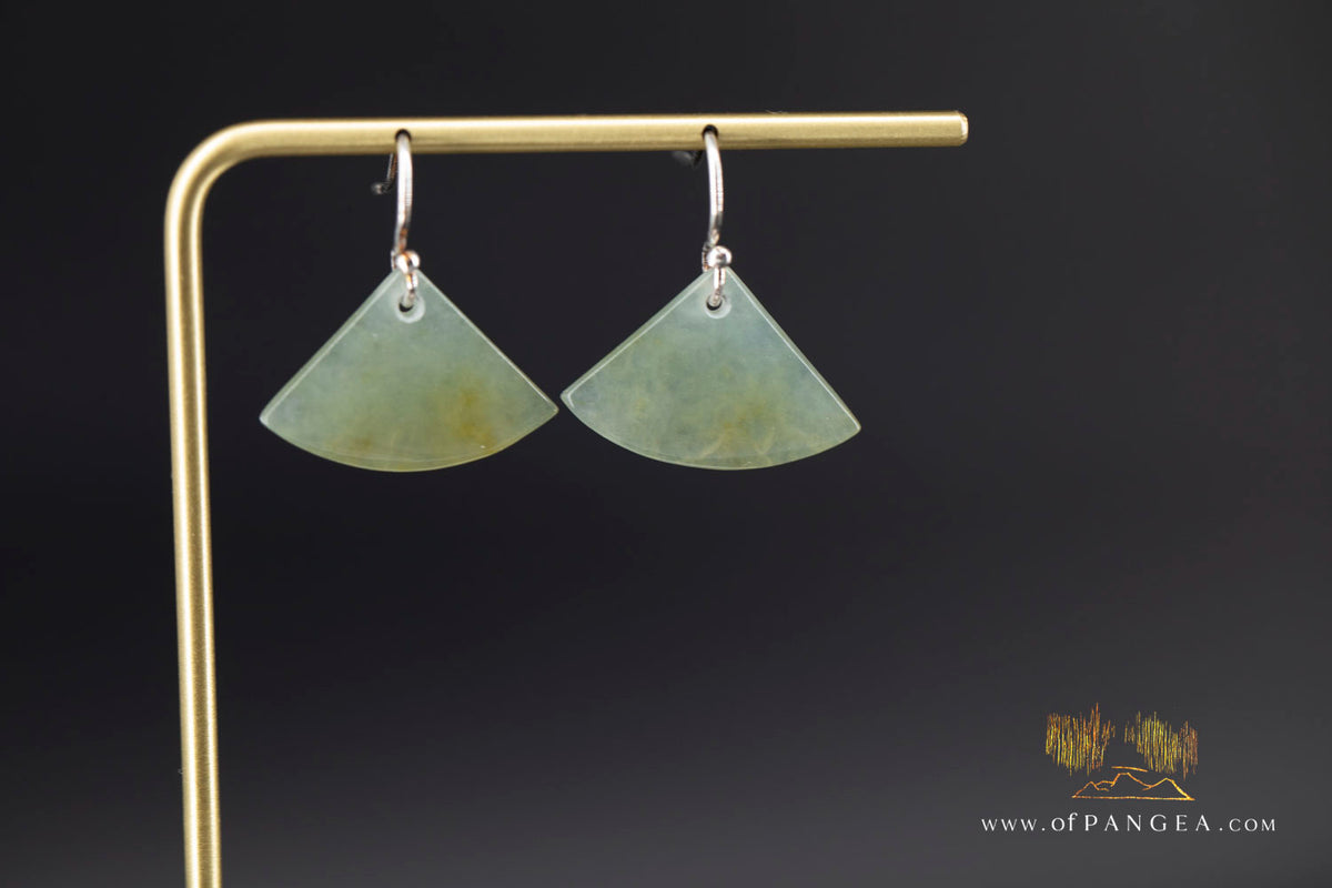 Honey Dew Green Burmese Jadeite Fan Earrings - Sterling Silver || JF1256