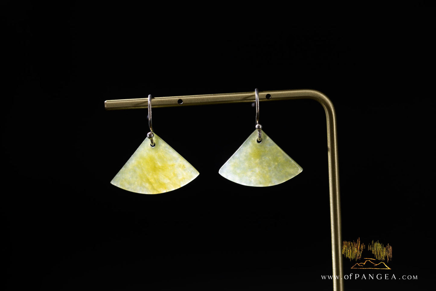 Honey Dew Green Burmese Jadeite Fan Earrings - Sterling Silver || JF1267