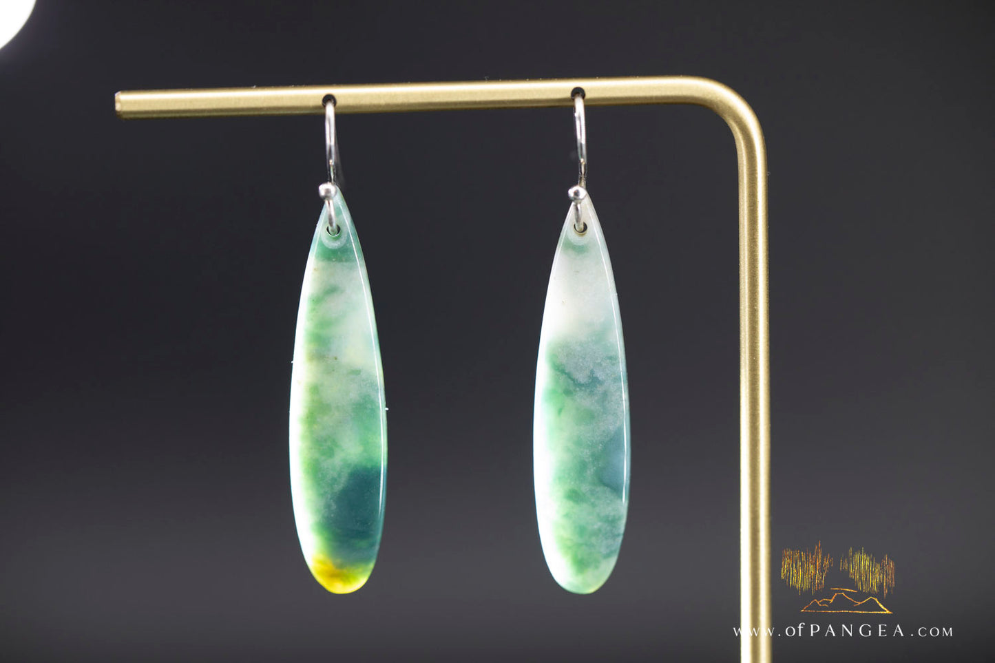 Green Mountain Chinese Jade Teardrop Earrings - Sterling Silver || JF1304