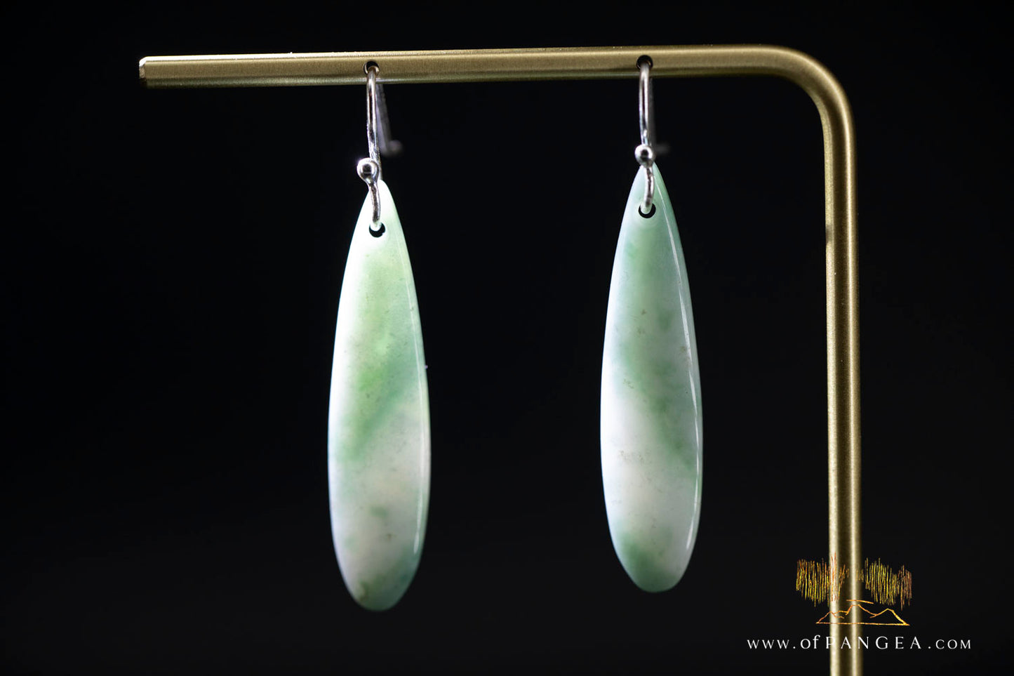 Green Mountain Chinese Jade Teardrop Earrings - Sterling Silver || JF1373