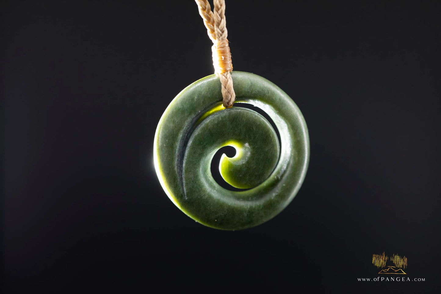 Koru spiral pendant carved from Kawakawa Pounamu Nephrite Jade || JF139