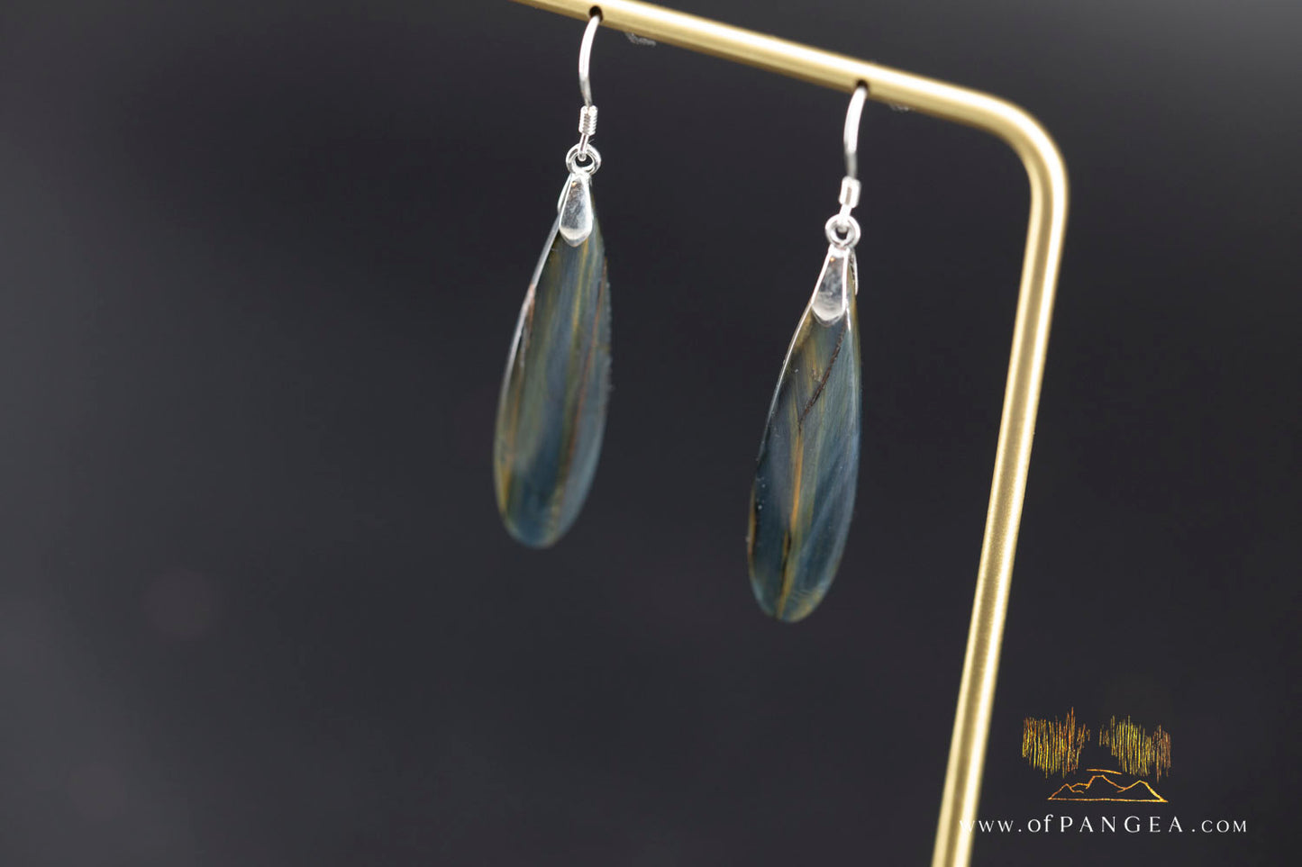 Rare bicolor Blue & Gold Tigers Eye teardrop earrings - Sterling Silver || JF1401