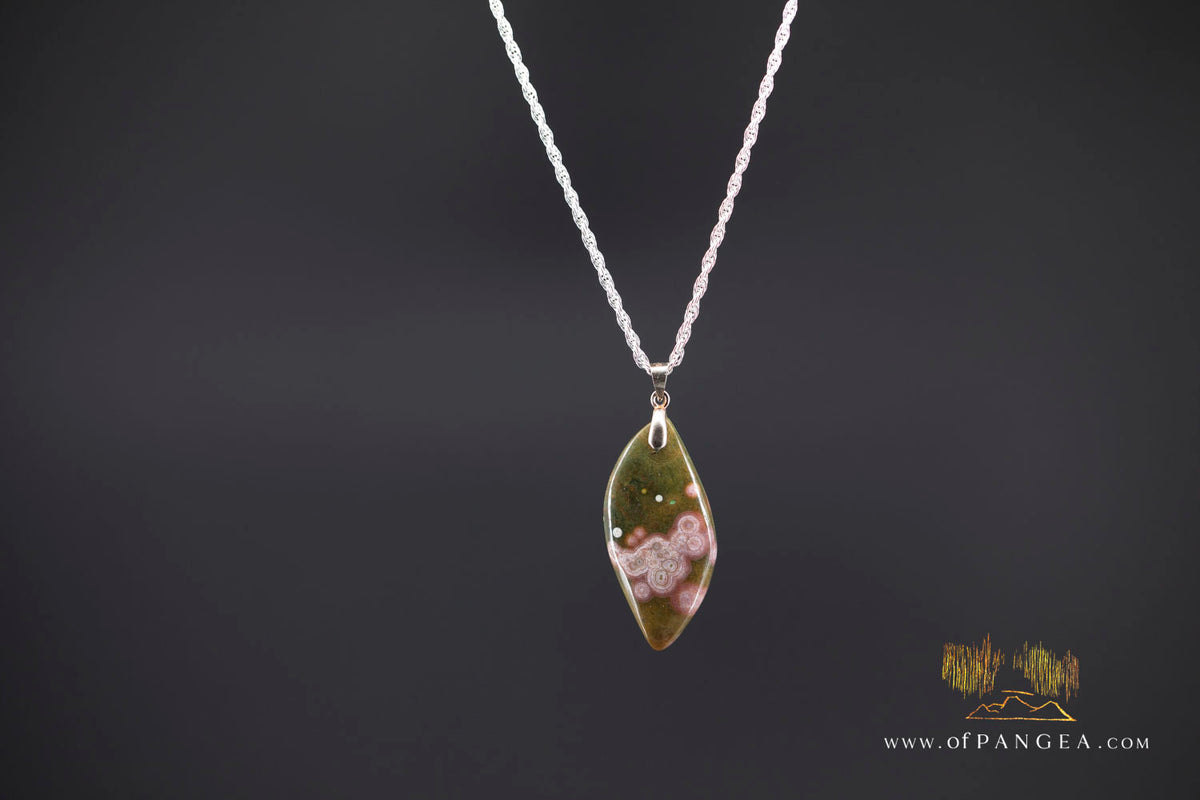 Ocean Jasper Teardrop Necklace - Italian Sterling Silver Rope Chain || JF1519