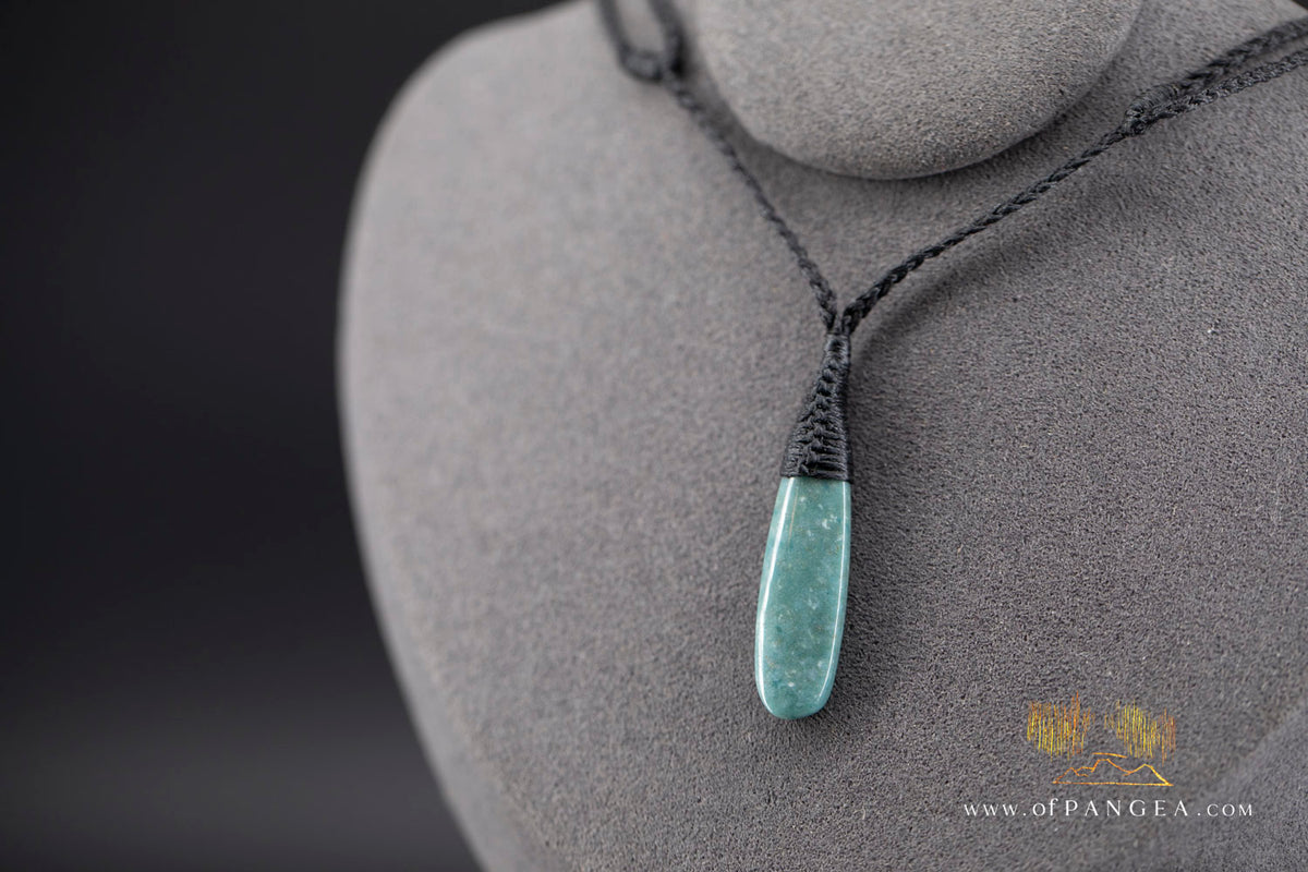 Green Mountain Chinese Jade Teardrop Necklace - woven cord || JF1650