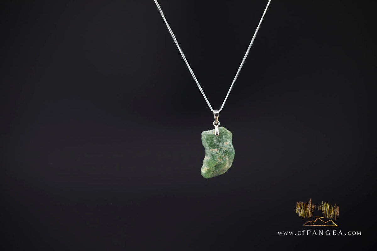 Wyoming Jade Wind Slick Necklace - Green Nephrite Jade - Italian Sterling Silver || JF1667