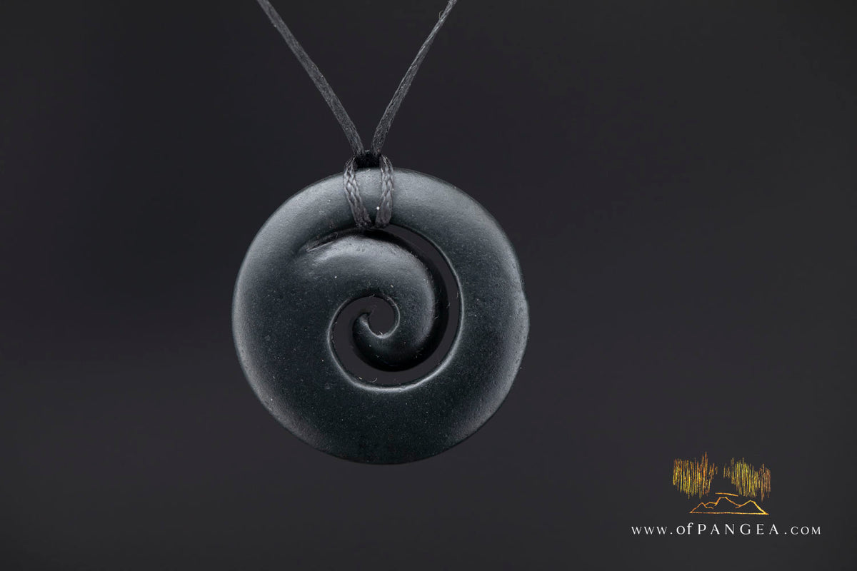 Koru Spiral - Australian Black Nephrite Jade - Necklace || JF1760