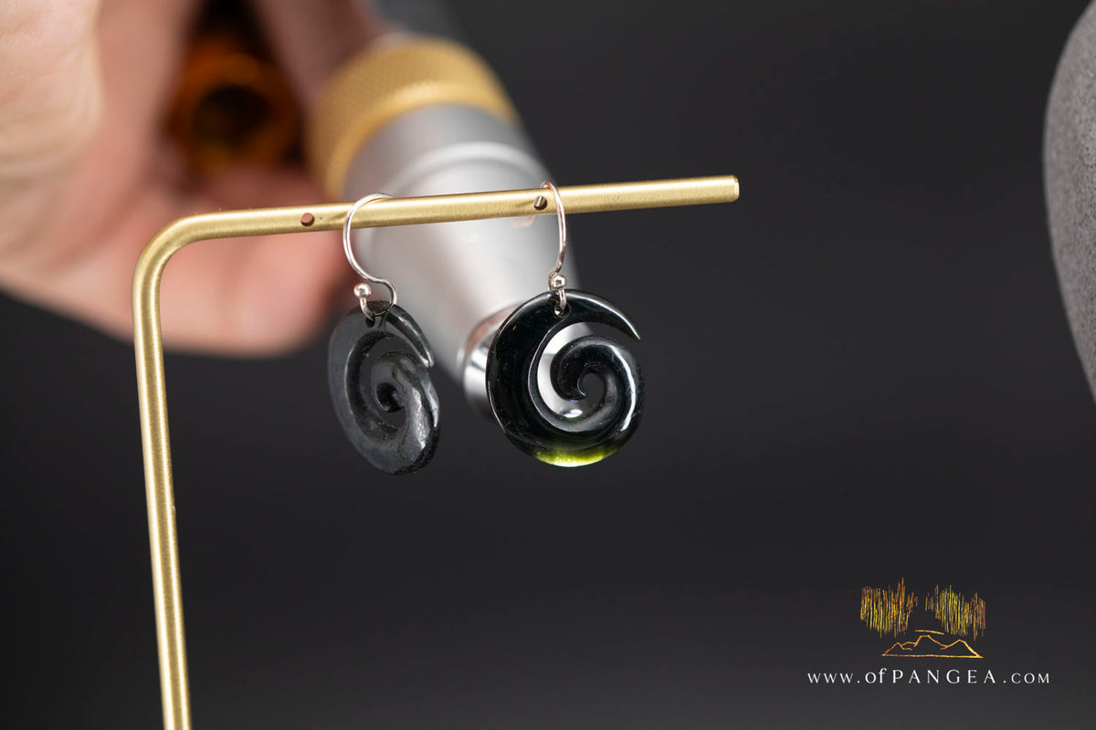 Koru Spiral Earrings - Australian Black Nephrite Jade - High Polish || JF1776