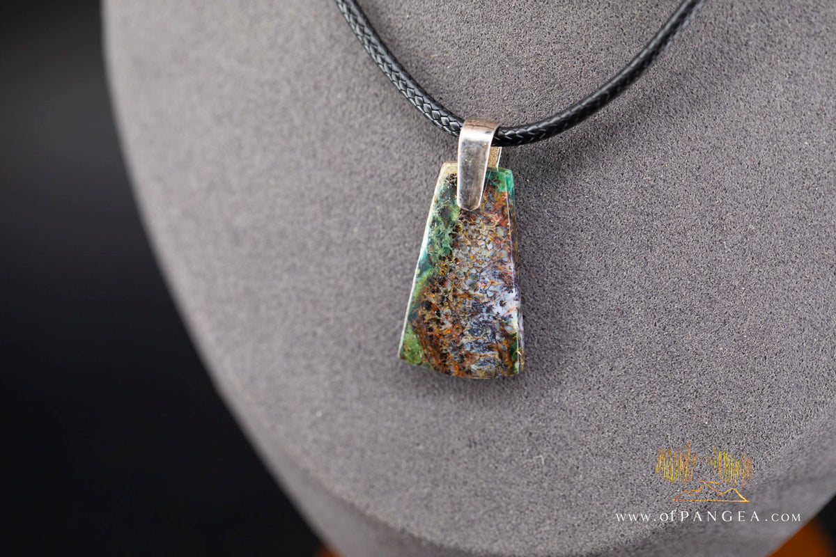 Plume Agate Toki (Adze) Pendant - Italian Leather and Sterling Silver - Necklace || JF1791