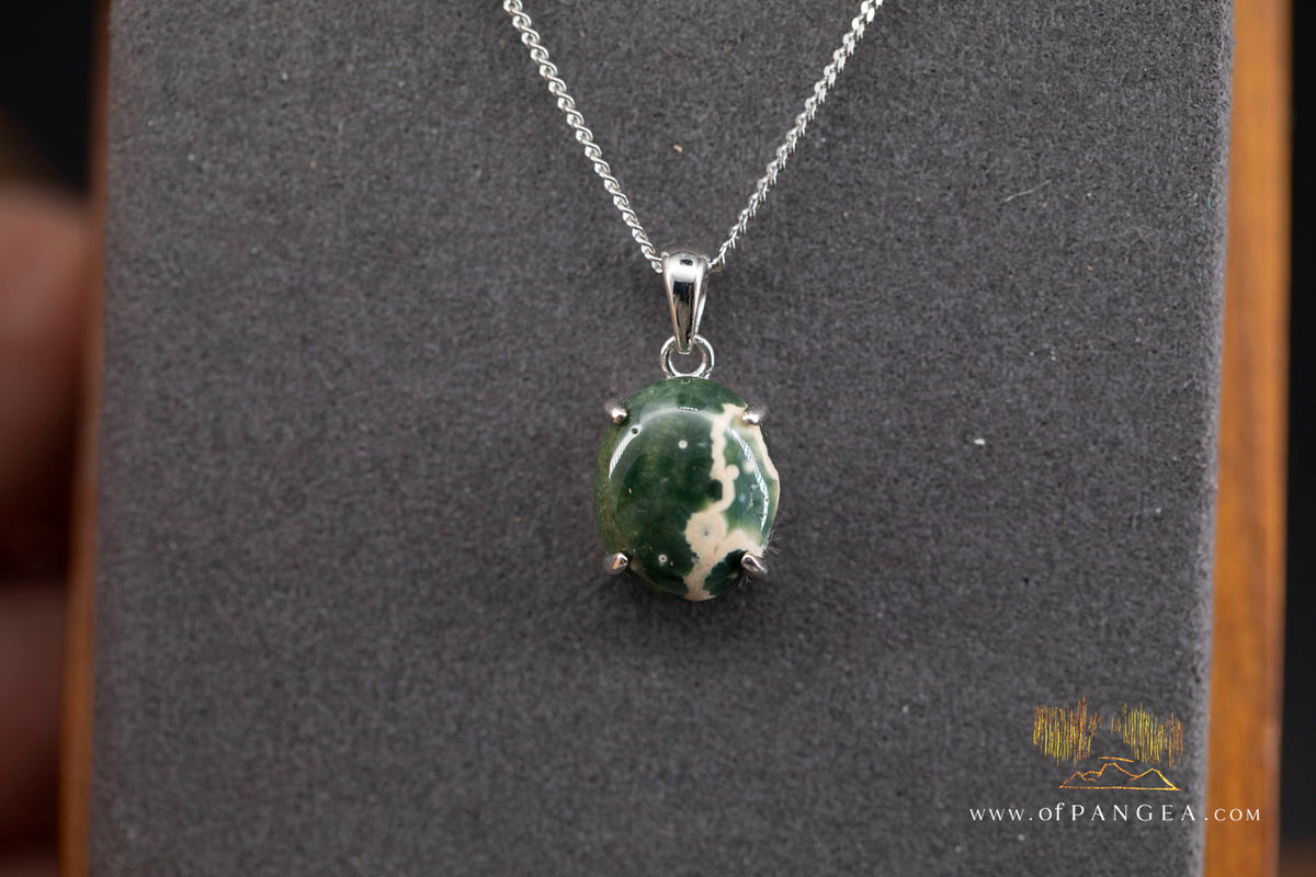 Madagascar Ocean Jasper Necklace - Rhodium plated Bezel - Italian sterling silver chain || JF1996