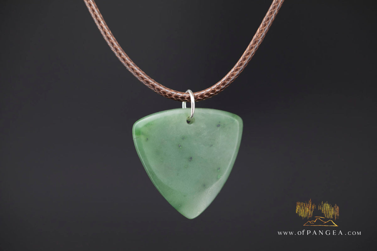 Guitar Pic Necklace - British Columbian Nephrite Jade - Italian woven leather cord and sterling silver || JF2046