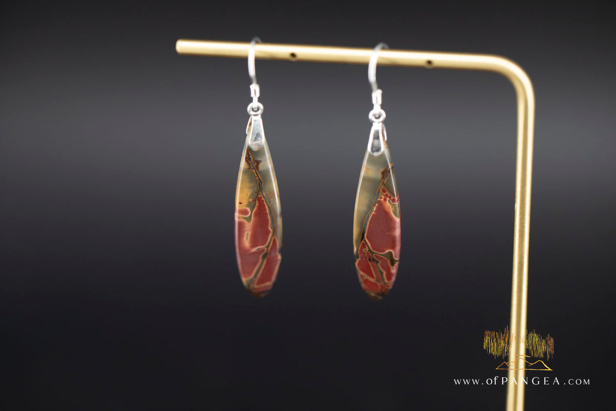 Picasso Jasper slim teardrop earrings (Red Creek) - Sterling Silver || JF2062