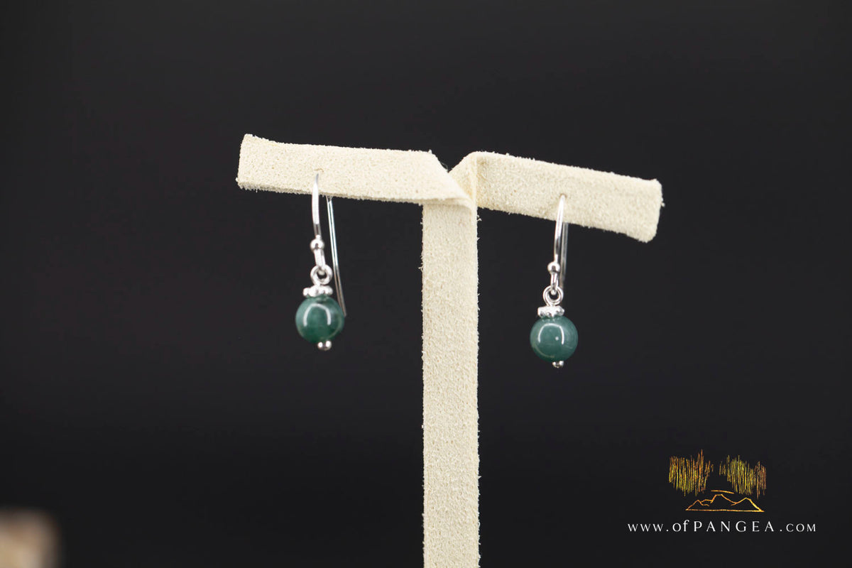 Guatemalan Olmec Jadeite Bead Earrings - 0.925 Italian Sterling Silver