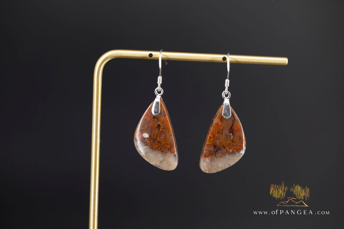 Plume Agate Drop Earrings - Italian Sterling Silver || JF2079