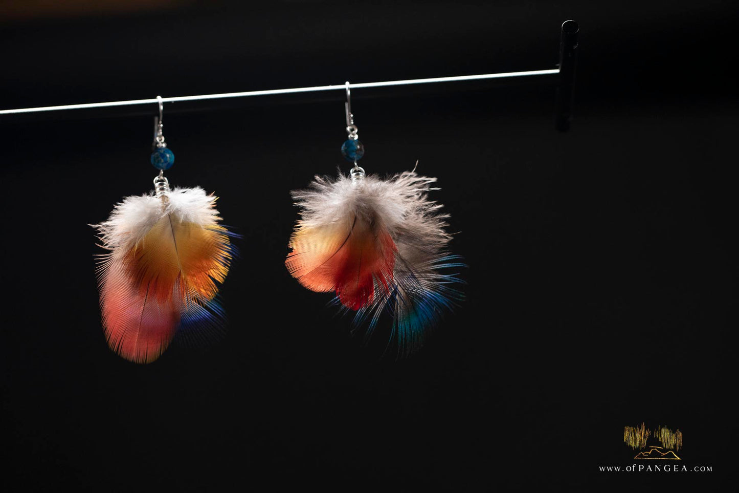 Three feather Parrot and Peacock feather earrings – Jasper - Sterling Silver || JF309