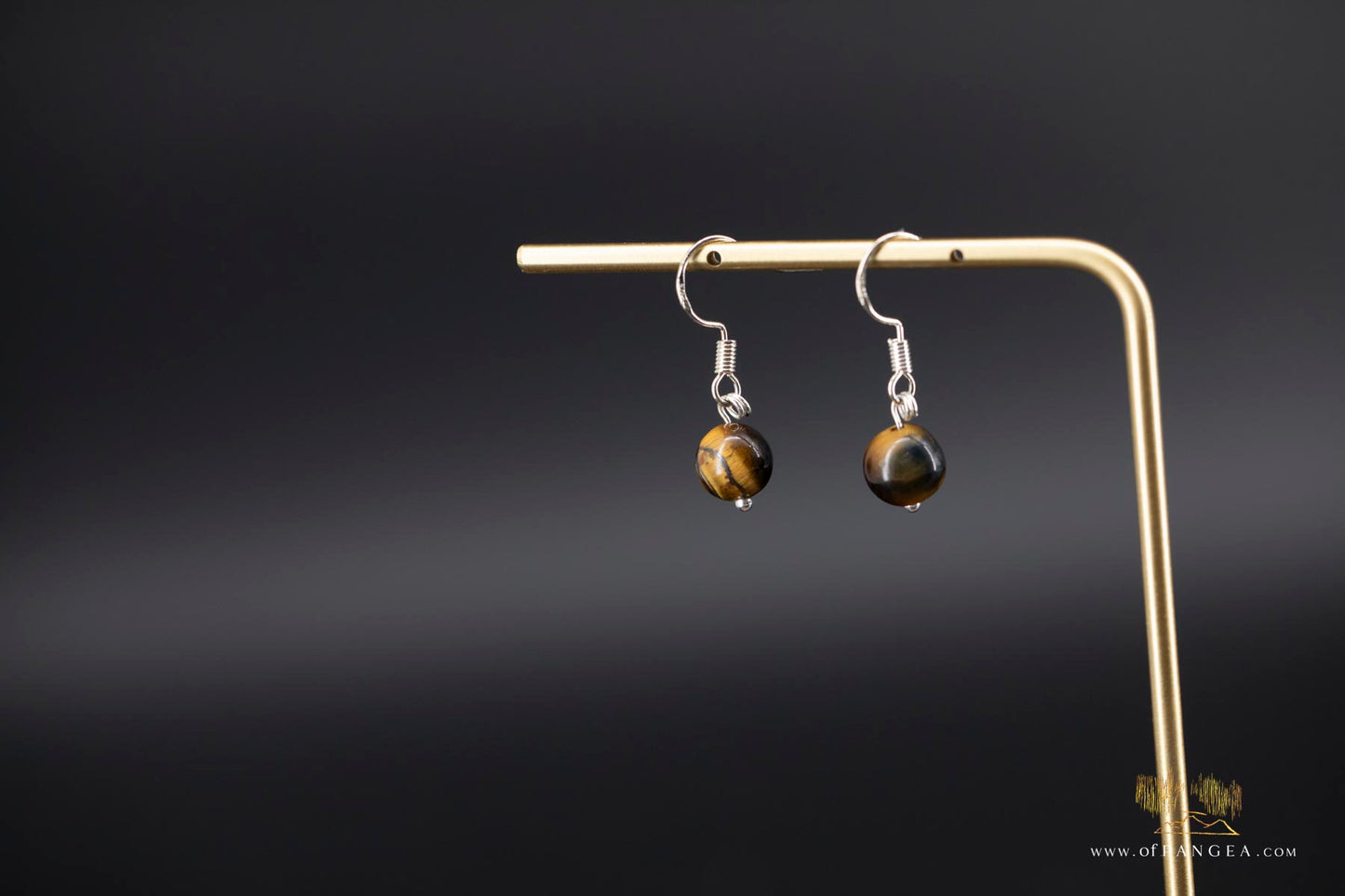 Tiger's Eye round bead Earrings - sterling silver || JF475