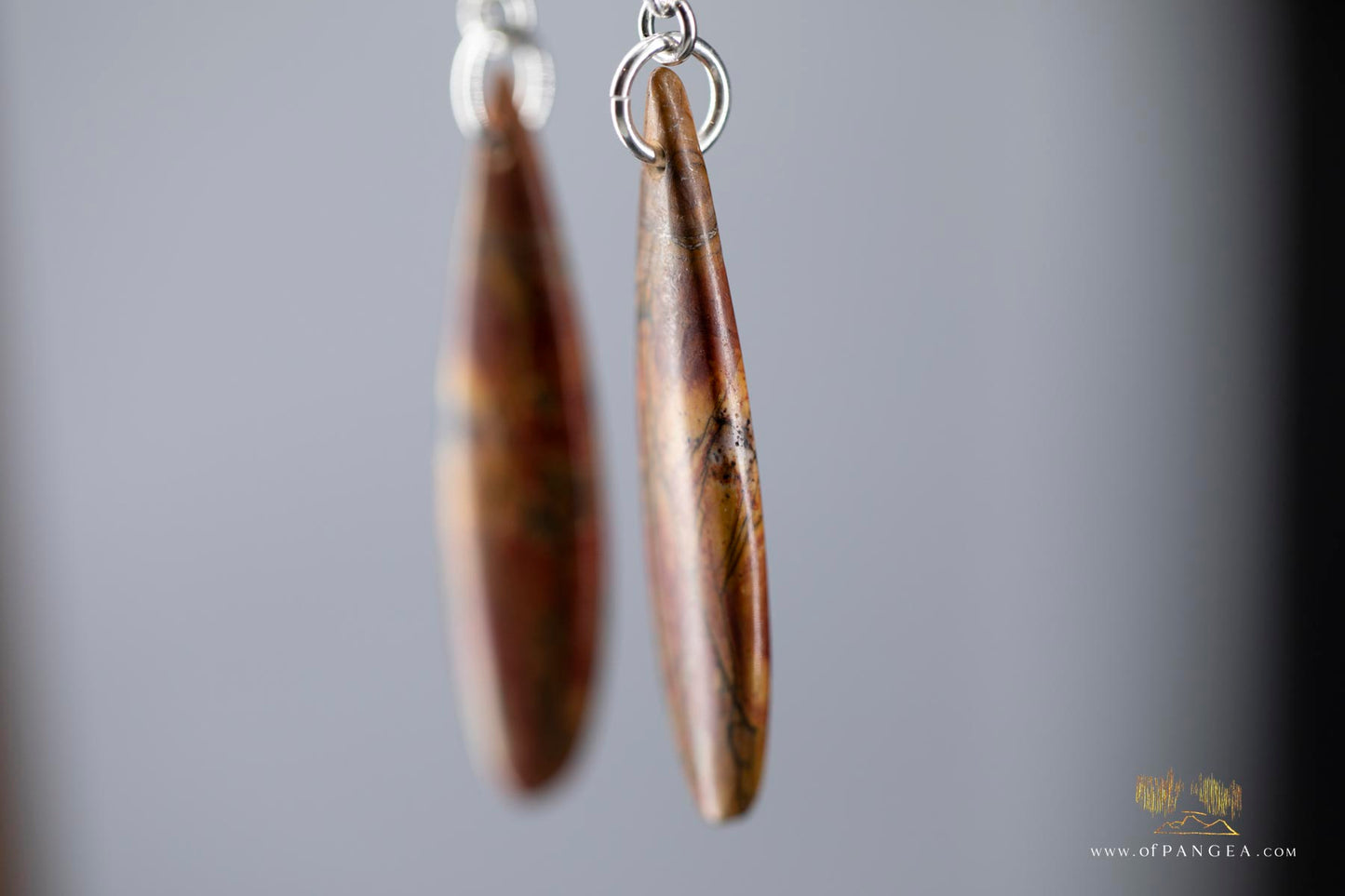 Picasso Jasper slim teardrop earrings (Red Creek) - Sterling Silver || JF649