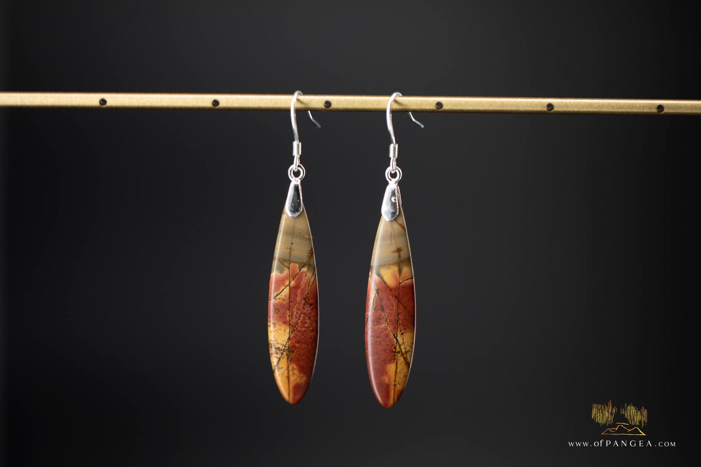 Picasso Jasper slim teardrop earrings (Red Creek) - Sterling Silver || JF650