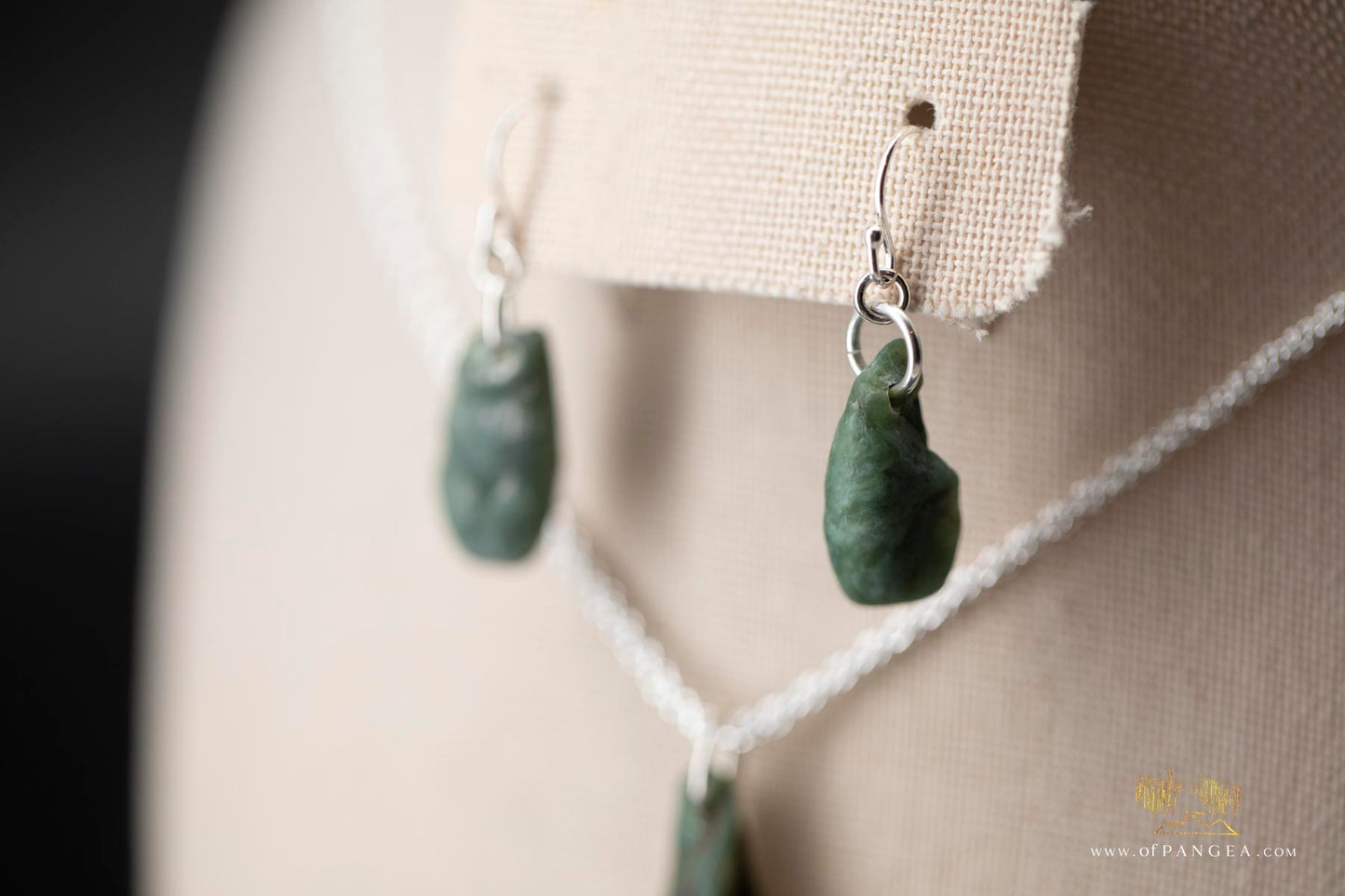 Big Sur Jade Pebble Necklace and Earring Set - Italian Sterling Silver || JF659