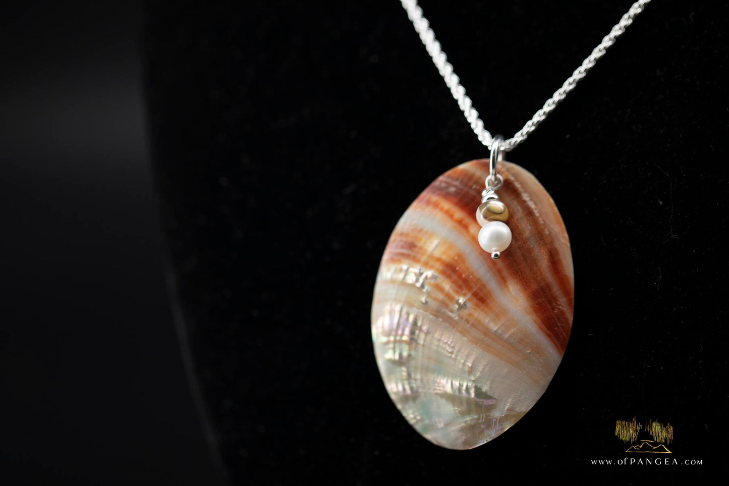 Red Abalone Oval (Mother of Pearl) Necklace - AAA Pearl, Abalone bead, 2mm Italian sterling silver rope chain 20inch || JF665