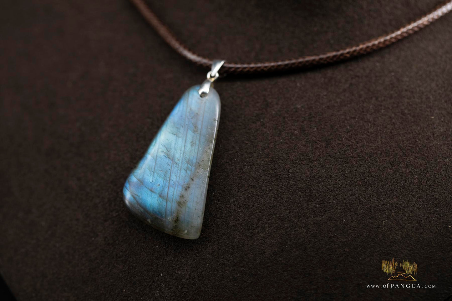 Labradorite adze pendant necklace - italian leather, sterling silver lobster clasp