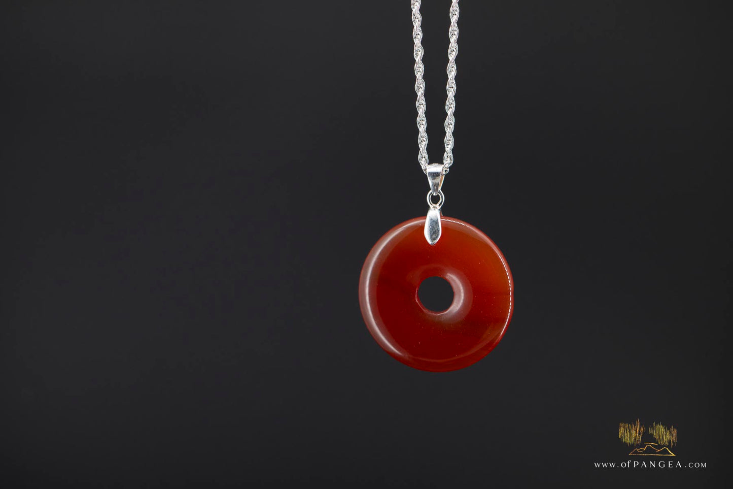 Carnelian Donut Necklace - 1.35mm Italian sterling silver rope chain 20inch || JF742