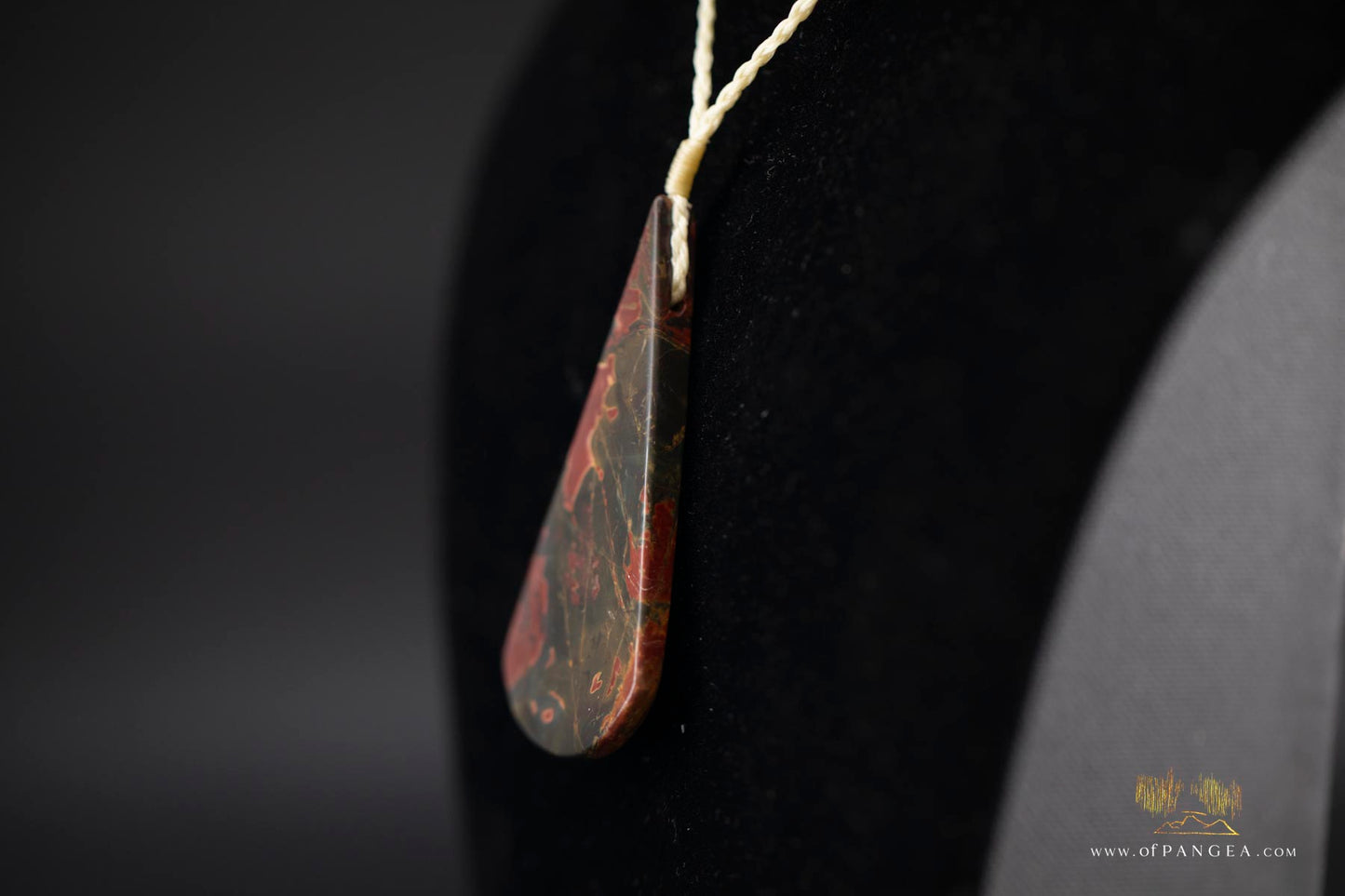 Picasso Jasper Fan Pendant - statement necklace plaited white cord (Red Creek) || JF749