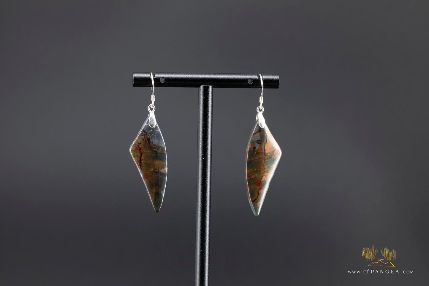 Picasso Jasper 'wing' earrings (Red Creek) - Sterling Silver