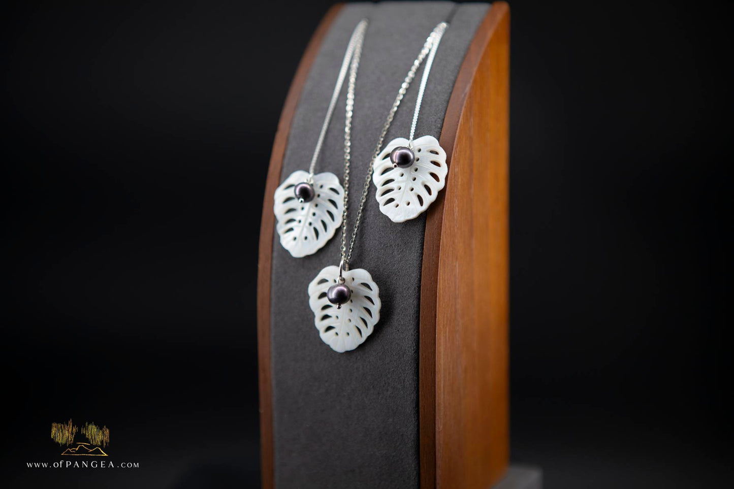 Mother of Pearl Monstera Leaf Pass-through Earrings - AA peacock pearl - Sterling Silver