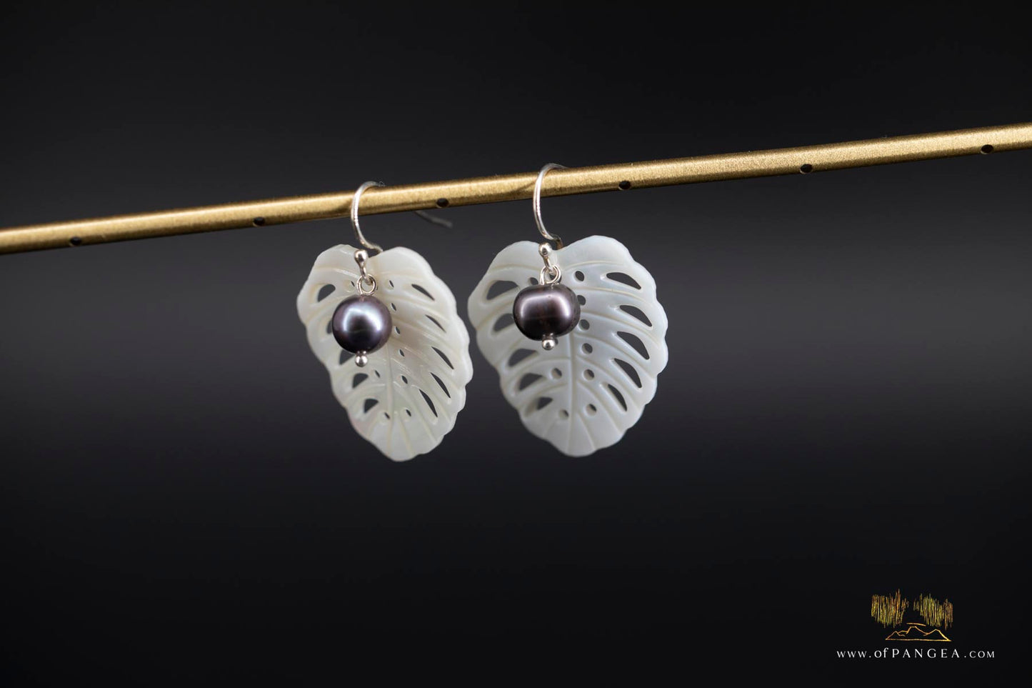 Monstera Leaf Mother of Pearl Earrings - AA Peacock Pearls - sterling silver