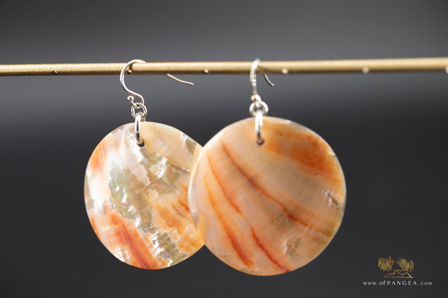 Red Abalone Circle (Mother of Pearl) Earrings - sterling silver