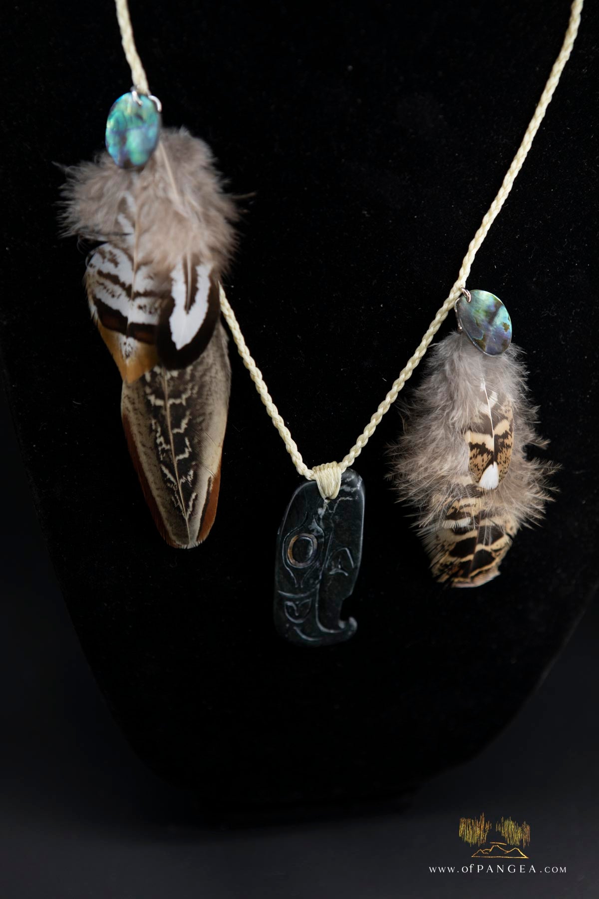 Kwakiutl Thunderbird Necklace - Lightning Creek British Columbia - pheasant feather, abalone - sterling silver || JF838