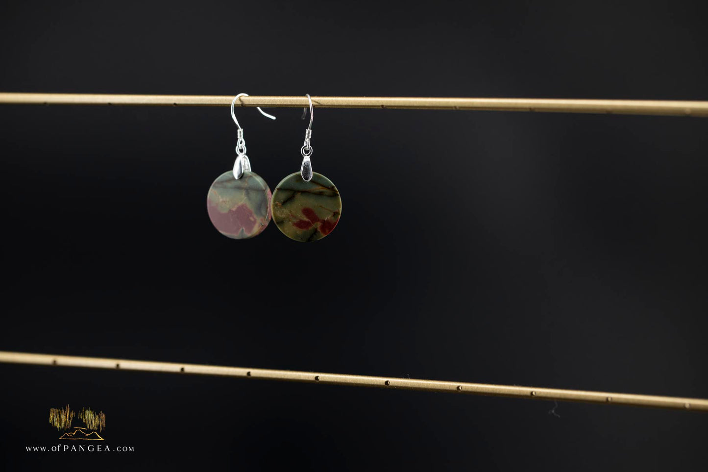 Picasso Jasper discus earrings (Red Creek) - Sterling Silver