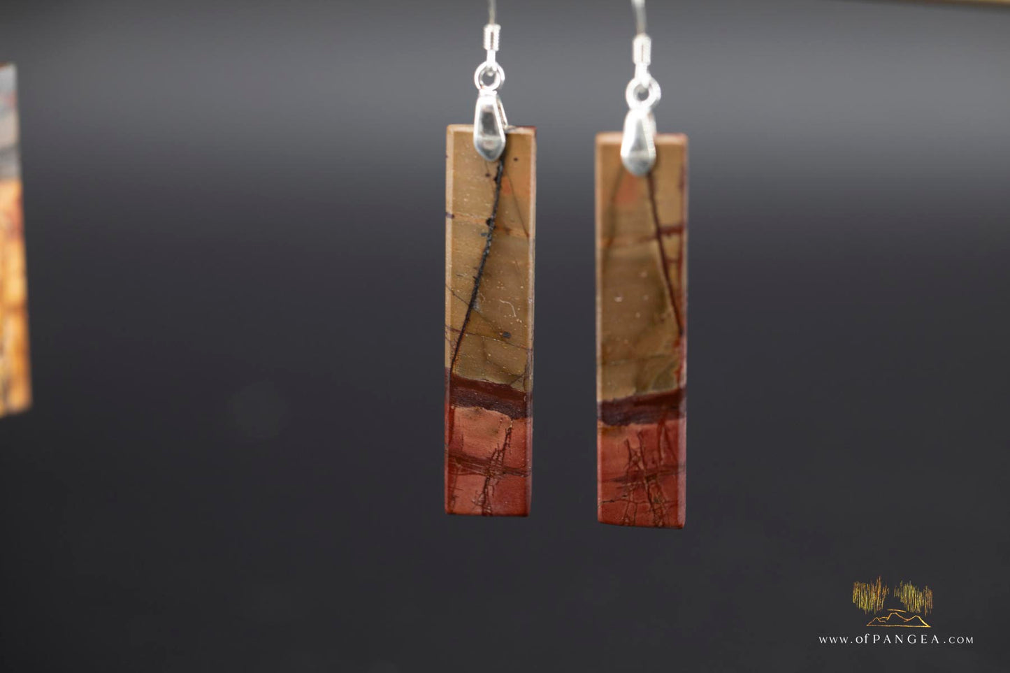 Picasso Jasper slim rectangle earrings (Red Creek) - Sterling Silver
