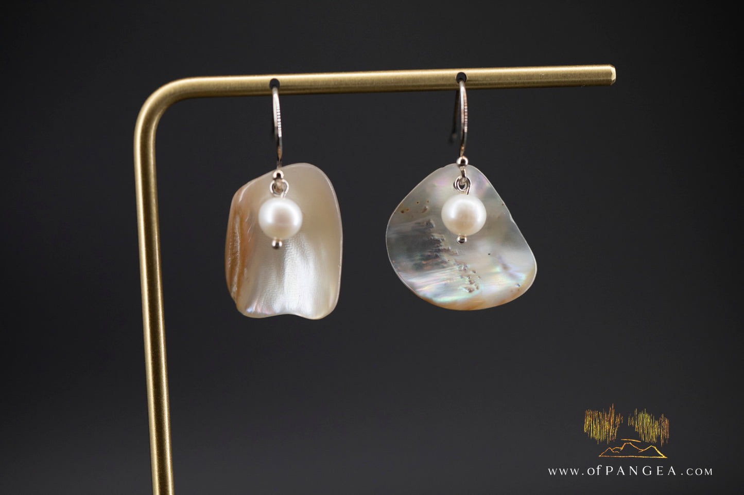 Warm Mother of Pearl freeform Earrings and AAA Pearl - sterling silver || JF880
