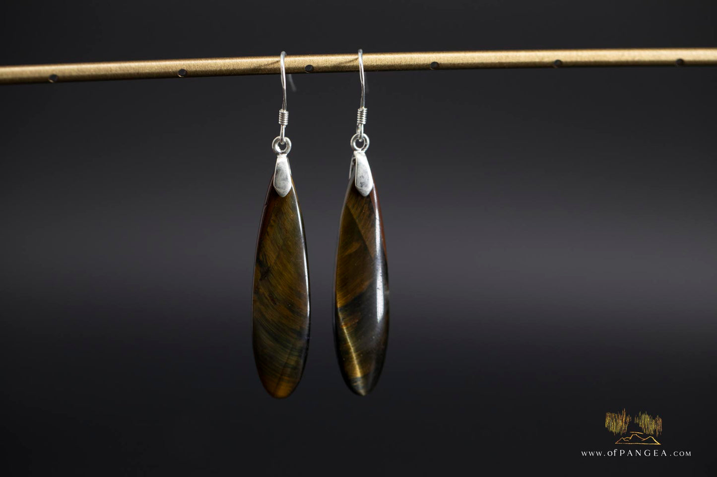 Rare bicolor Blue & Gold Tigers Eye teardrop earrings - Sterling Silver
