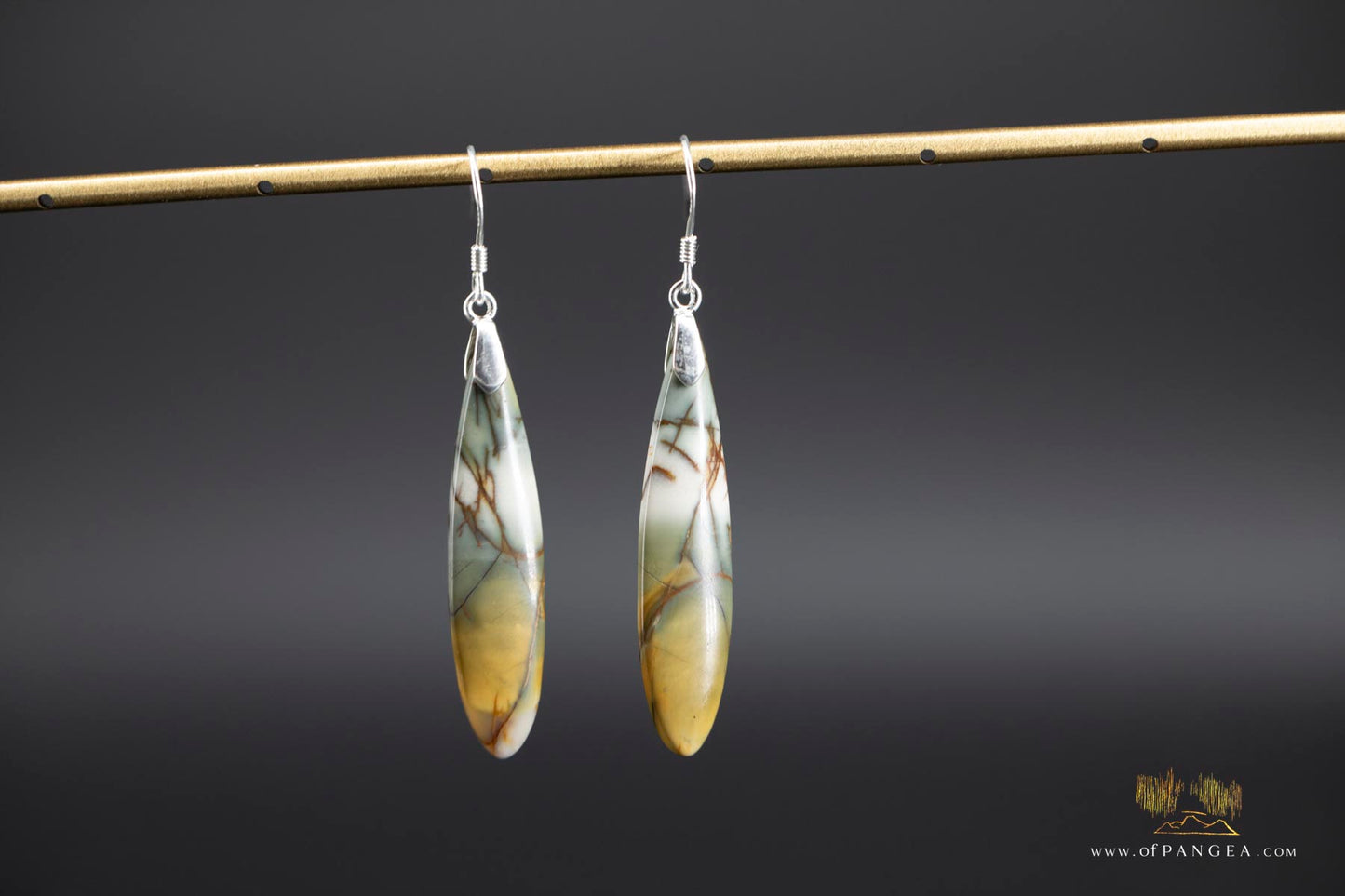 Picasso Jasper slim teardrop earrings (Red Creek) - Sterling Silver