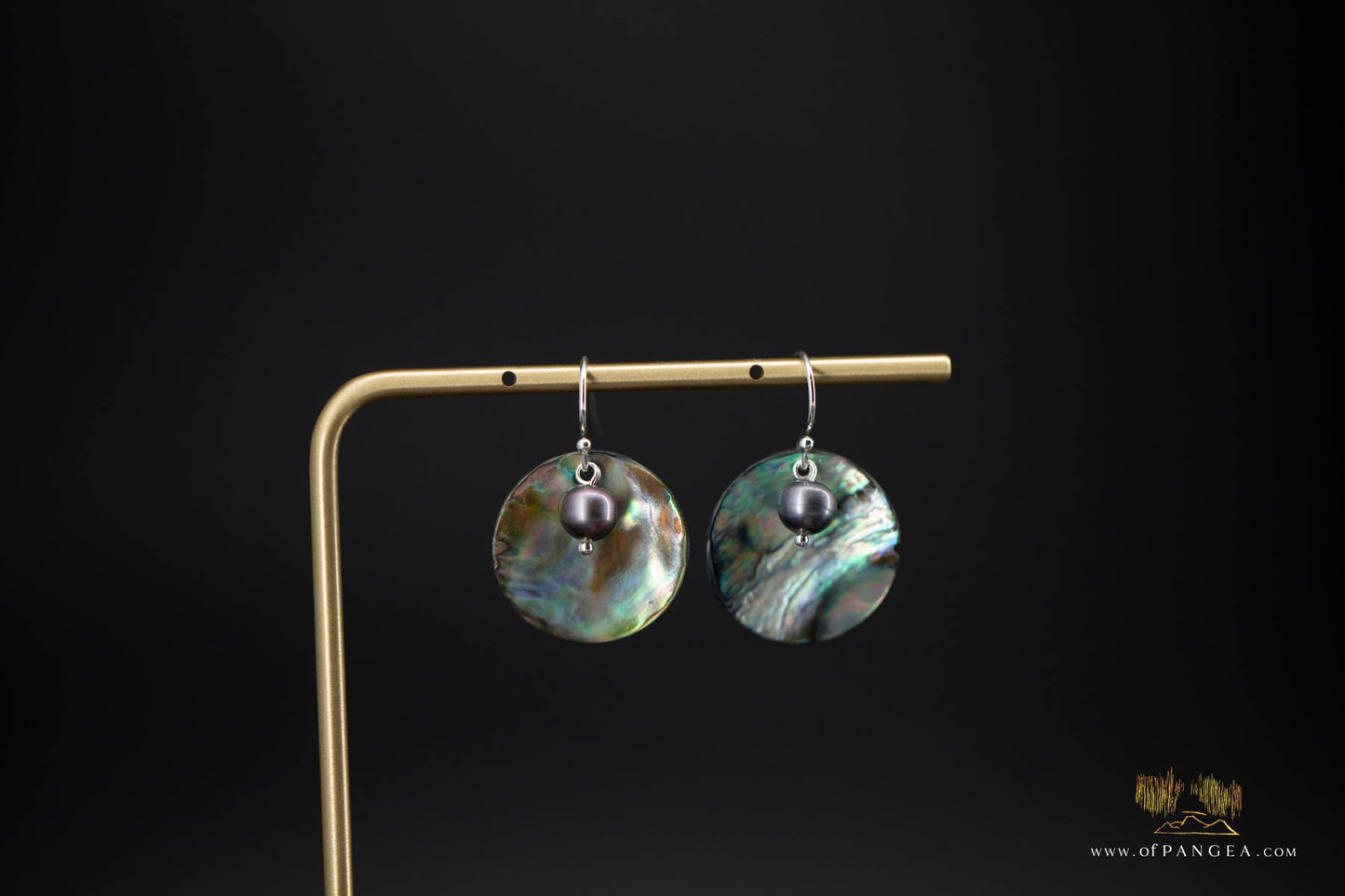 Paua Abalone disc earrings & AA Peacock Pearls - sterling silver || JF933