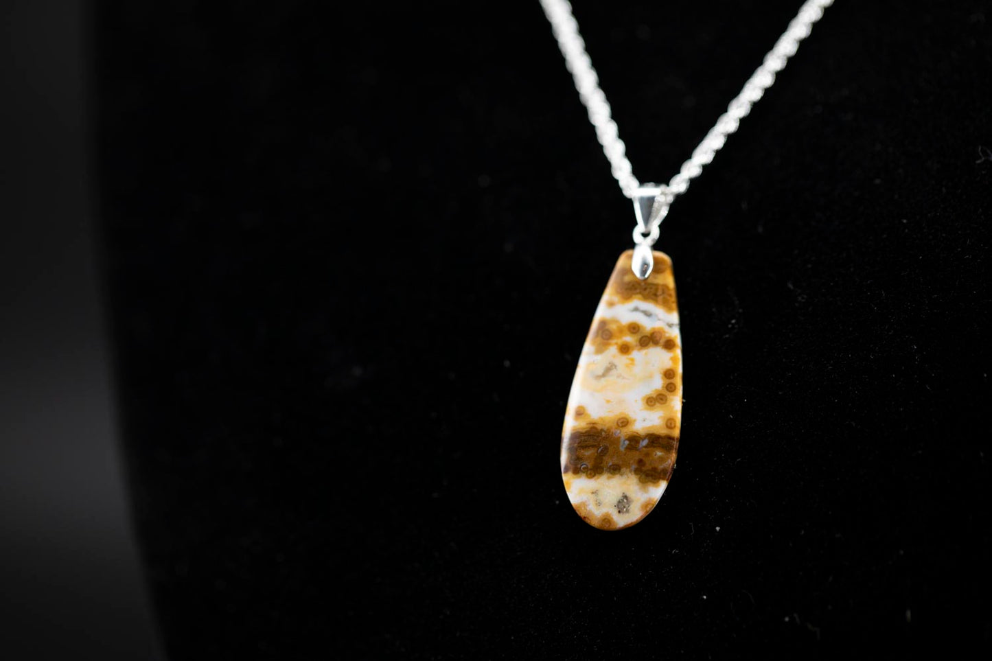 Ocean Jasper Drop Pendant and Italian Sterling Silver Rope Chain || JF940