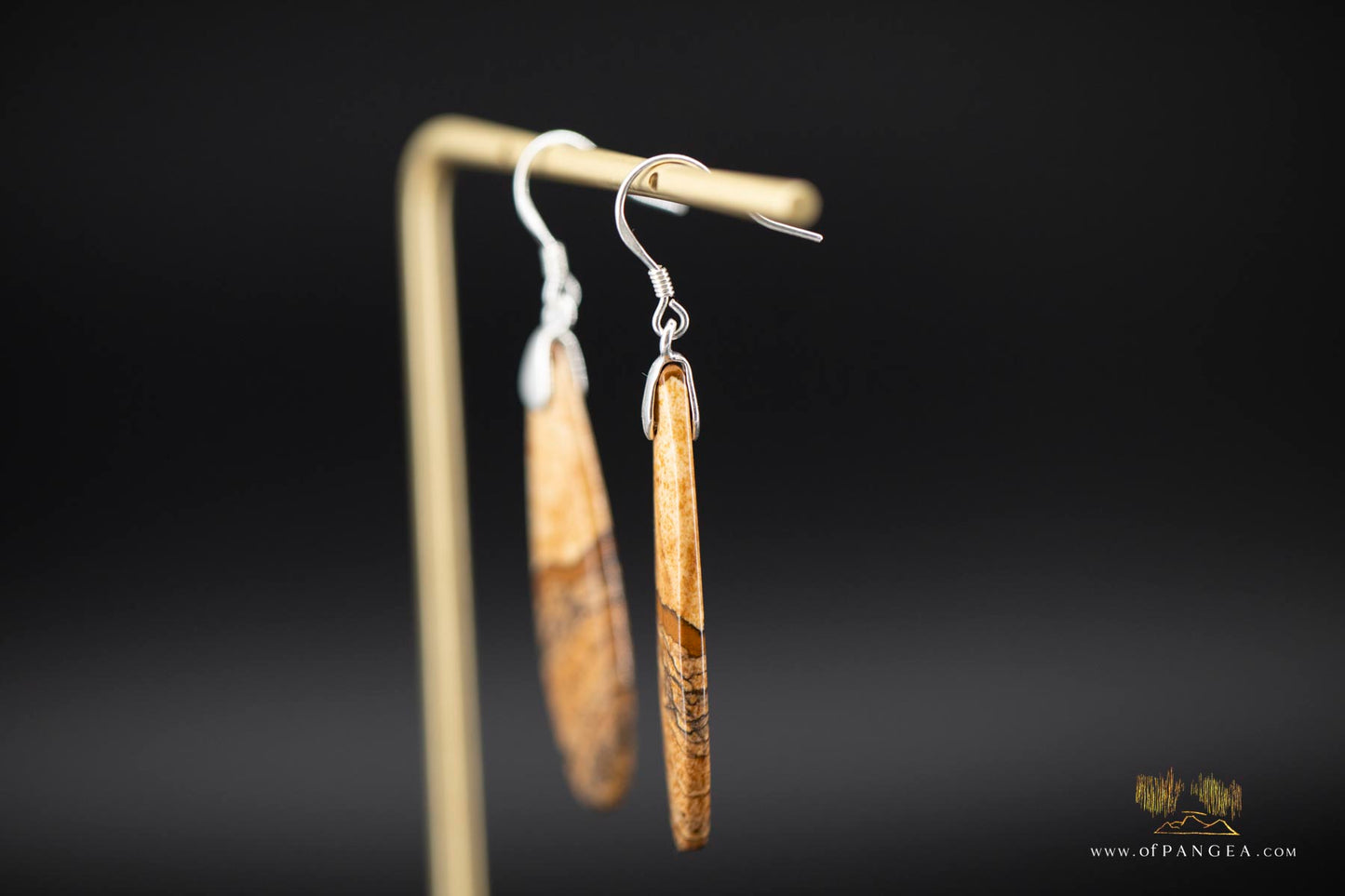 Picture Jasper slim teardrop earrings - Sterling Silver || JF943
