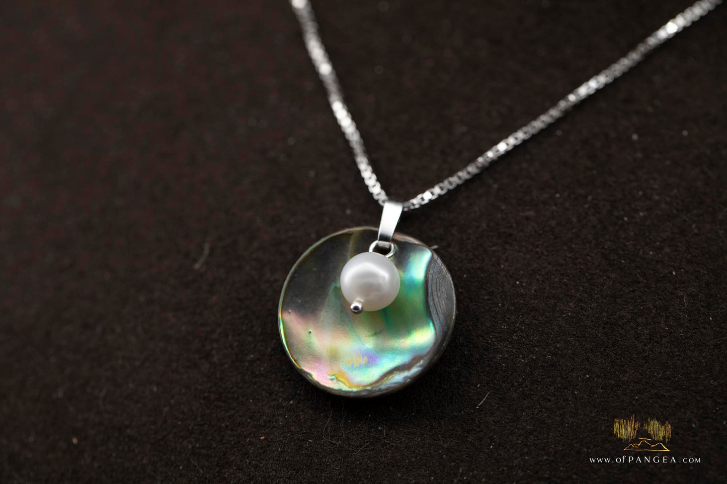 Paua Abalone disc & AAA Pearl necklace - sterling silver || JF951