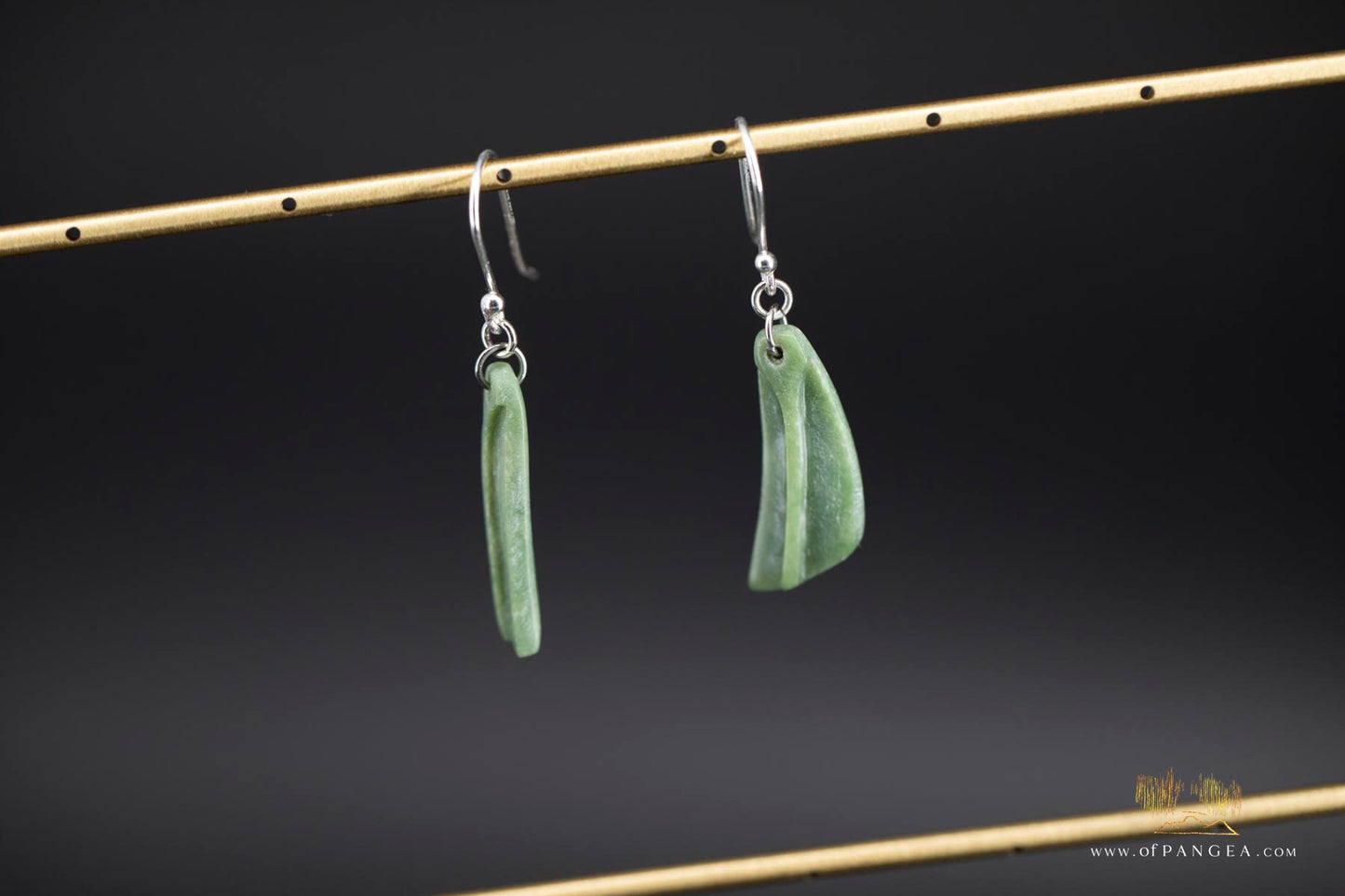 Feather - Nephrite Jade Earrings - Kawakawa pounamu - New Zealand - sterling silver