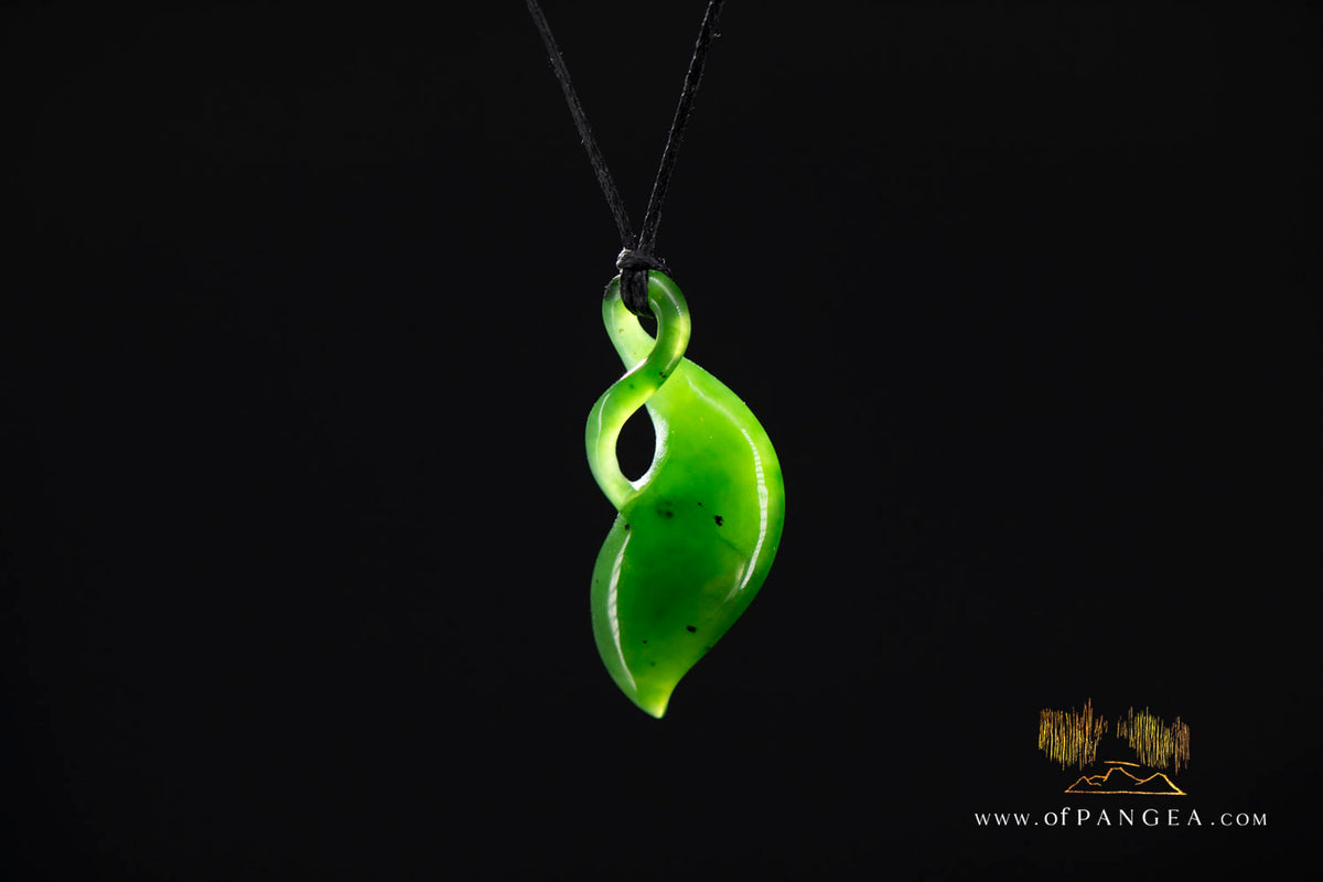 Kākano Seed Pod Twist - British Columbian Nephrite Jade Necklace - waxed cord