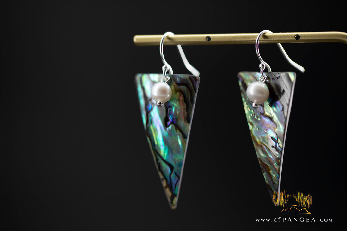 Paua Abalone trap earrings & AAA Pearl - sterling silver || JF1318